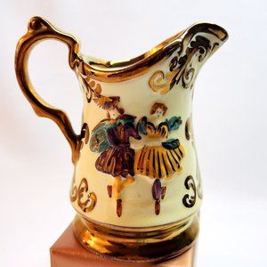 Vintage Wade Festival Creamer Ceramic Small Pitcher Embossed Dancing Couple 1950